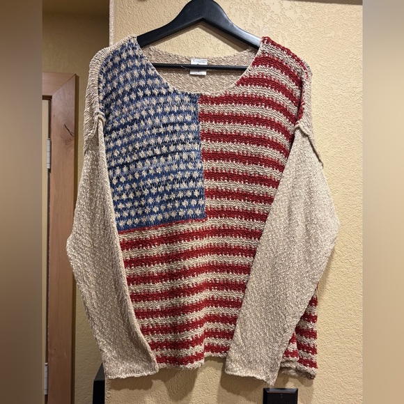 Sweaters - Women’s Red and Cream Striped Sweater oversized Small